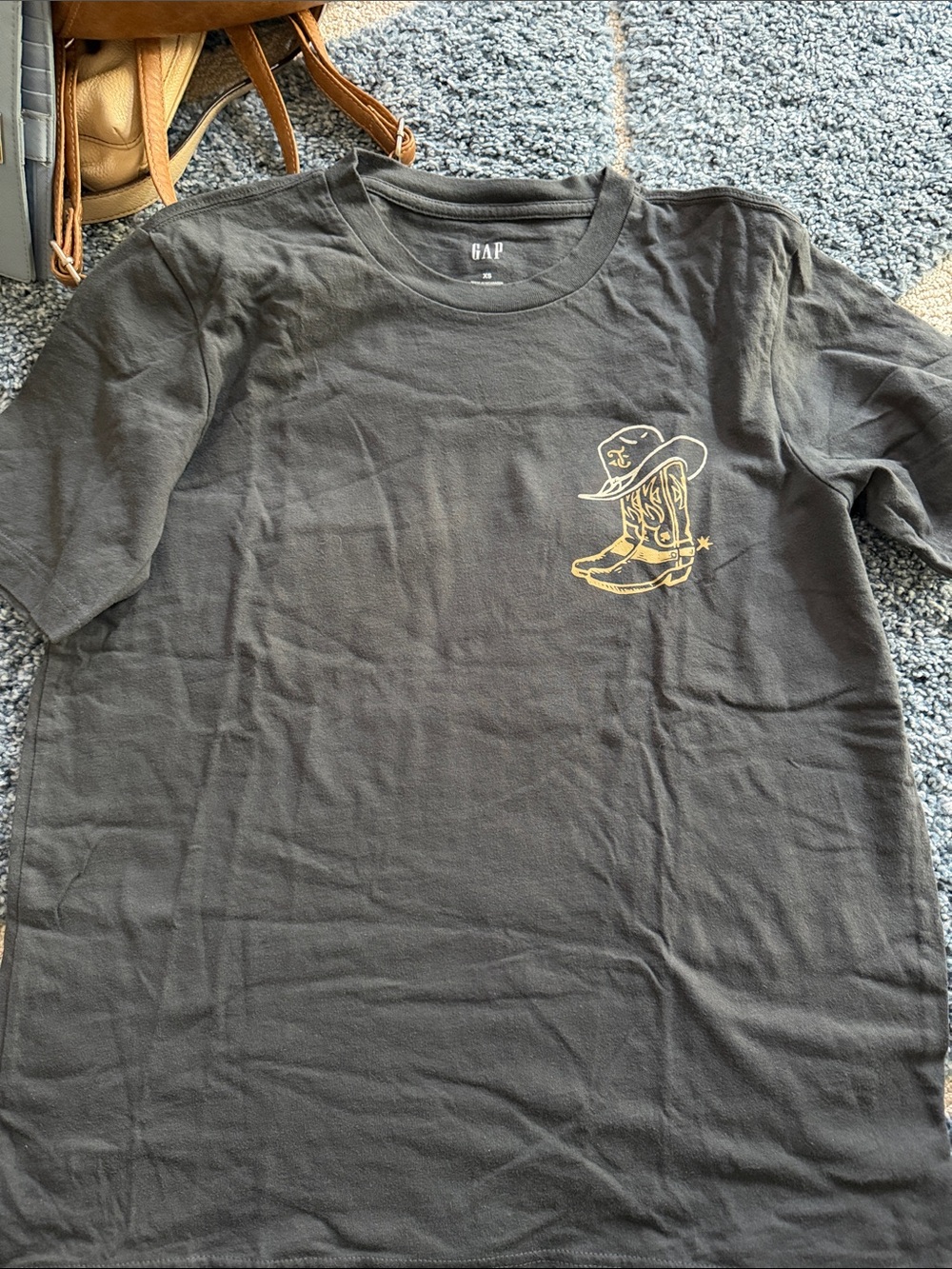 Gently used. GAP Black Tee with Yellow Cowboy Boot & Hat Graphic